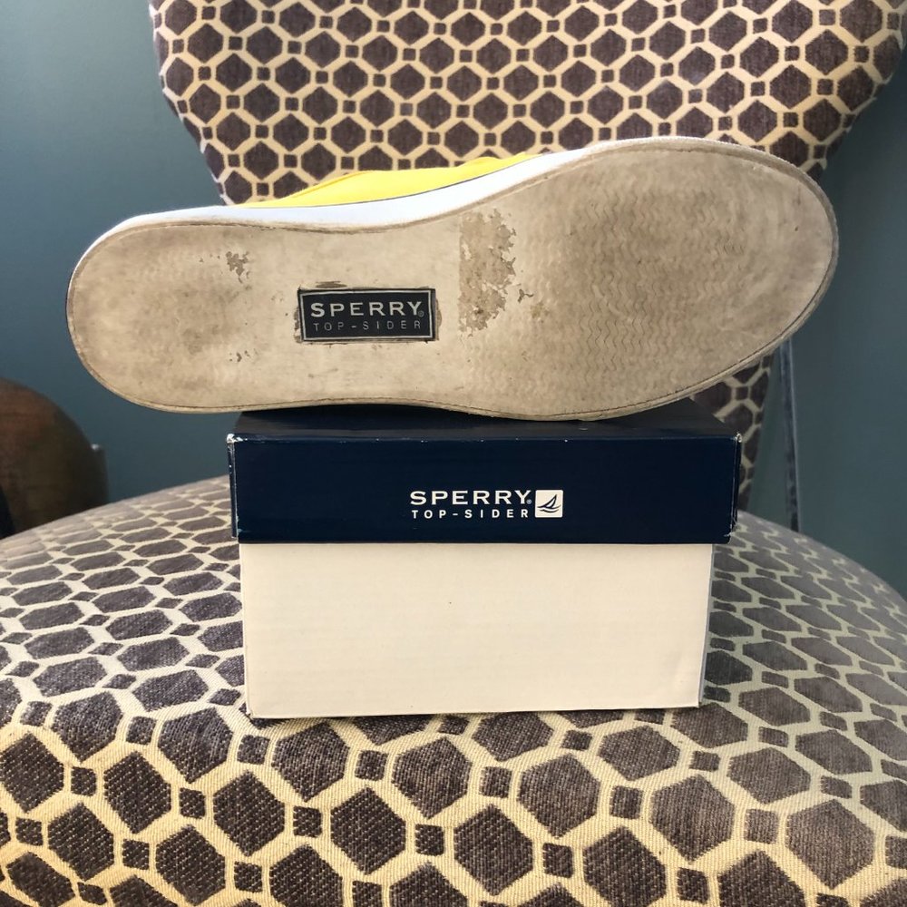 Seacoast canvas yellow Sperry sneakers tennis shoes Leather shoe laces Size 7.5 - Picture 5 of 5